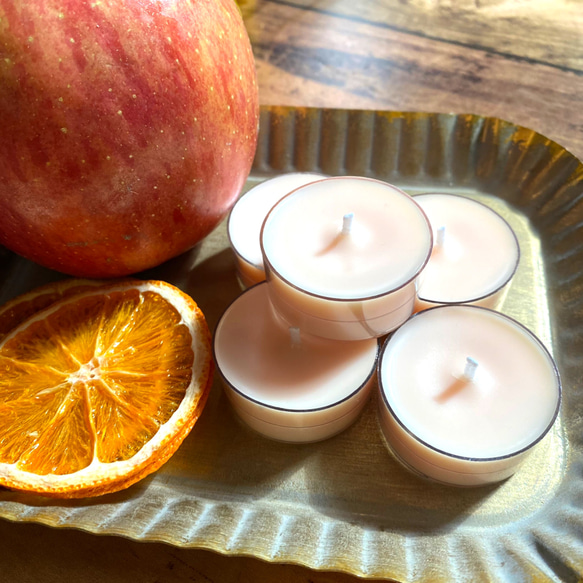 アップル＆オレンジの香り　ソイキャンドル    ティーライト5個セット 1枚目の画像