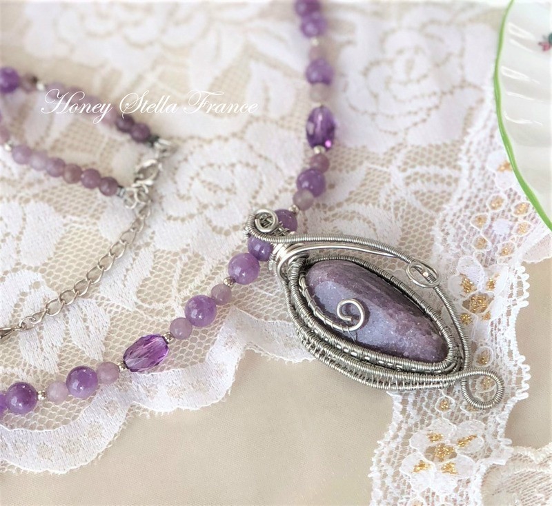 SALE! レピドライト オーラライト２３ アメジスト ペンダント ネックレス  天然石 デイビッド・ガイガー