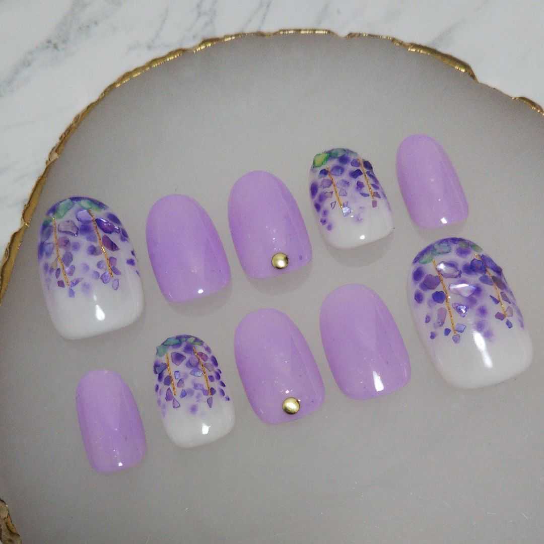 オーダーネイルチップNo.44 淡色紫 たらし込み 紫陽花 オーダーネイルチップNo.44 淡色紫 たらし込み 紫陽花