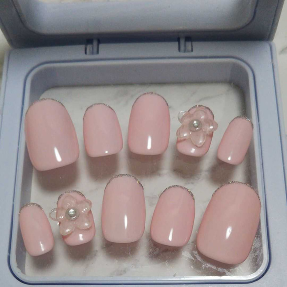 ミルキーフラワーネイルチップ ジェルネイルチップ ミルキーピンク