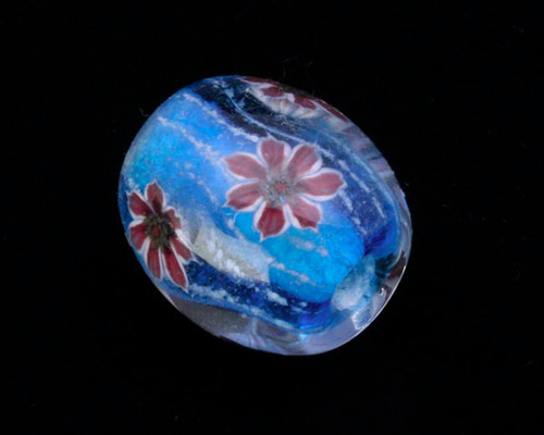 とんぼ玉 ガラス 花 ブルー 赤花 ペンダントトップ とんぼ玉作家・降矢