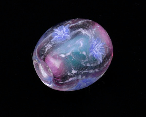 とんぼ玉 ガラス 花 ブルー＆ピンク 青花 ペンダントトップ とんぼ玉