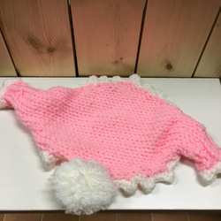 【ペットセーター】ウサギ帽付き/ピンク/袖あり/着丈18cm 2枚目の画像