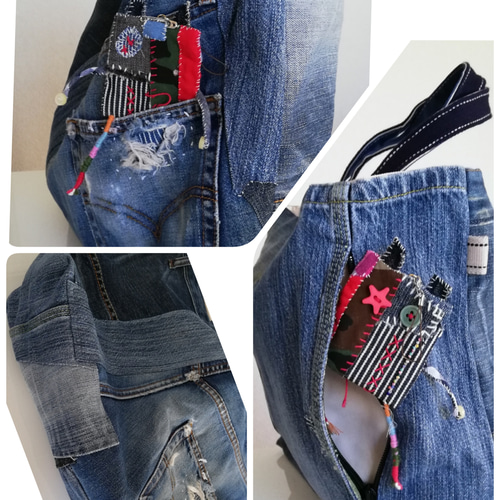 デニムリメイク　かなり大きめ　ポケット10個！多収納　トートバッグ デニムリメイク かなり大きめ ポケット10個！多収納 トートバッグ