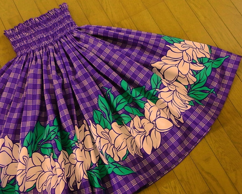 リバーシブルパウスカート 紫色 花柄