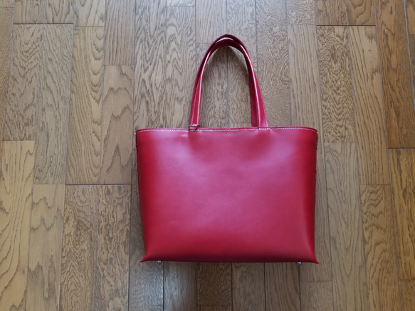 [送料無料] レザートートバッグ  A4サイズ (秋の新色！赤) 2枚目の画像