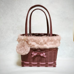 値下げ【冬でもかごバッグ】フェイクファー付クラフトバンドのかご