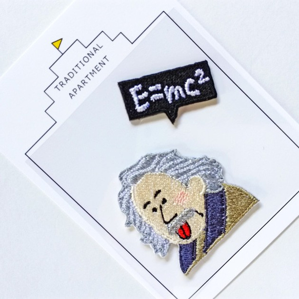 ●アインシュタイン Einstein●２WAY 刺繍デコレーションステッカー＆アイロンワッペン アップリケ 4枚目の画像