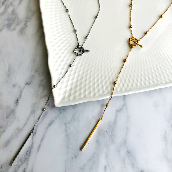 金属アレルギー対応　マンテルY字ロングネックレス　サージカルステンレス316Ｌ 1枚目の画像