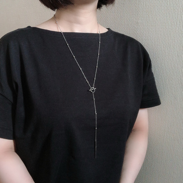 金属アレルギー対応　マンテルY字ロングネックレス　サージカルステンレス316Ｌ 3枚目の画像