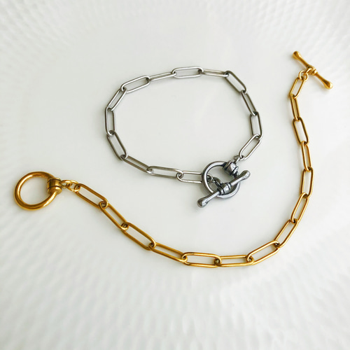 金属アレルギー対応 マンテルオーバルチェーンブレスレット サージカル