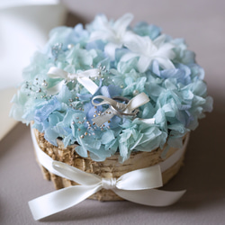 ◇一点物◇白樺ケーキのアジサイリングピロー／サムシングブルー 2枚目の画像