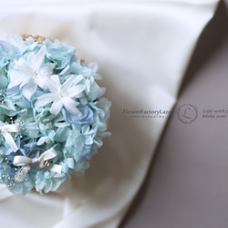 ◇一点物◇白樺ケーキのアジサイリングピロー／サムシングブルー 4枚目の画像