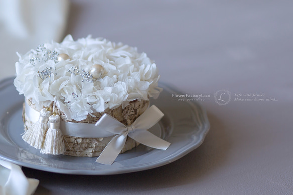 和装にピッタリ＊白樺ケーキのアジサイリングピロー／タッセル付き（パールホワイト） 3枚目の画像