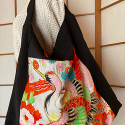 子供の着物 リメイク ショルダーバッグ マルシェバッグ 鶴 華やか 和服
