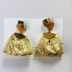 Kintsugi x 天然石材穿孔耳環 + 印度刺繡（橙色砂金石、Petersight、喜馬拉雅水晶） 第3張的照片