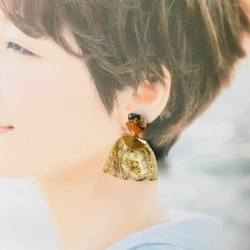 Kintsugi x 天然石材穿孔耳環 + 印度刺繡（橙色砂金石、Petersight、喜馬拉雅水晶） 第8張的照片