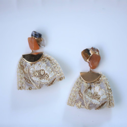 Kintsugi x 天然石材穿孔耳環 + 印度刺繡（橙色砂金石、Petersight、喜馬拉雅水晶） 第9張的照片