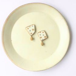 定制唐津燒陶瓷片 x Kintsugi 14KGF 耳環耳環（松果、圓點圖案） 第4張的照片