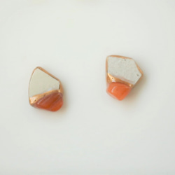 定制 唐津燒 陶瓷片 Kintsugi 耳環 耳環 （橙色砂金石） 第1張的照片