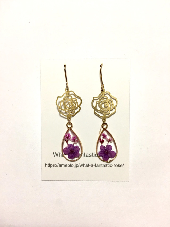 玫瑰耳環和耳環（紫色Codemari） 第5張的照片
