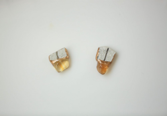 定制唐津燒陶瓷片 x Kintsugi 耳環 耳環（黃水晶） 第1張的照片