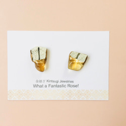 定制唐津燒陶瓷片 x Kintsugi 耳環 耳環（黃水晶） 第2張的照片