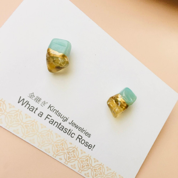 (定做) Kintsugi x 天然石耳環 (Amazonite, citrine) 第3張的照片