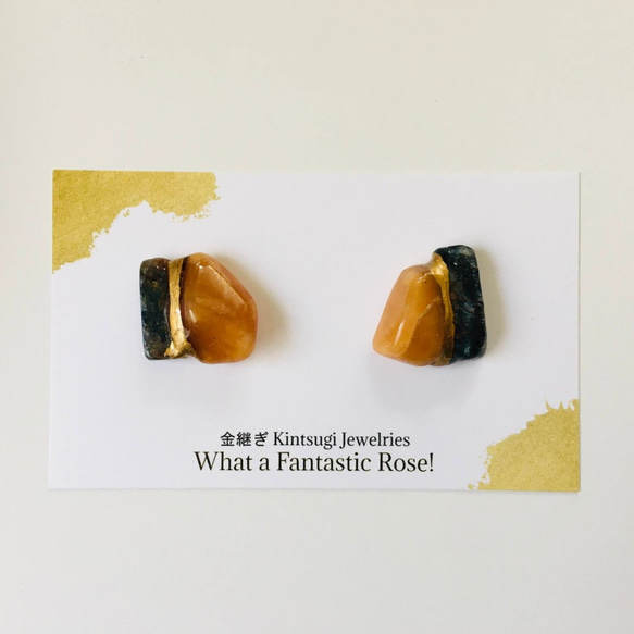 Kintsugi x 天然石耳環 (Orange Aventurine, Peter Sight) 第2張的照片