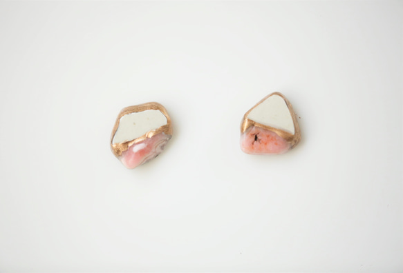 定制唐津燒陶瓷片 x Kintsugi 14KGF 耳環 耳環（印加玫瑰） 第1張的照片
