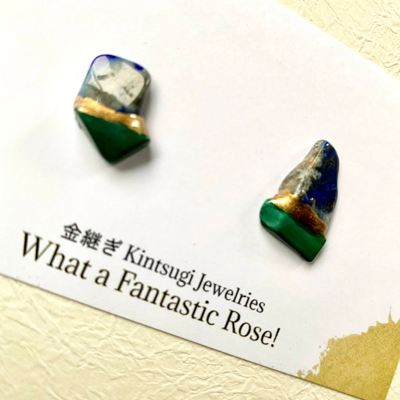 （再次上架）Kintsugi x 天然石耳環（孔雀石、青金石） 第3張的照片