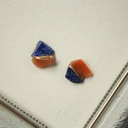 定制 Kintsugi Natural Stone Earrings 耳環（青金石、橙色東陵石） 第1張的照片