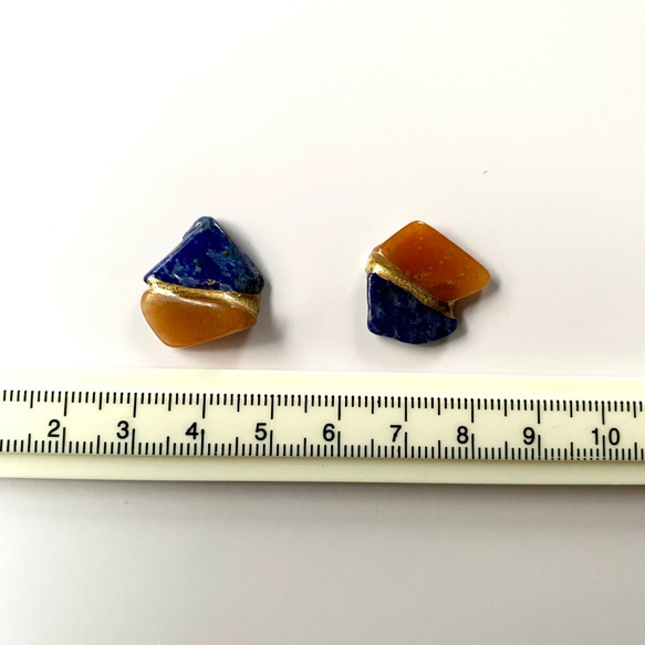 定制 Kintsugi Natural Stone Earrings 耳環（青金石、橙色東陵石） 第4張的照片