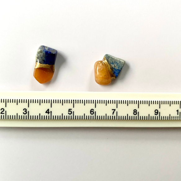 受注制作 金継ぎ 天然石 ピアス イヤリング 中サイズ (ラピスラズリ、オレンジアベンチュリン) 6枚目の画像