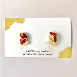 受注制作 有田焼 陶片 金継ぎ ピアス イヤリング (カーネリアン、マザーオブパール) 3枚目の画像
