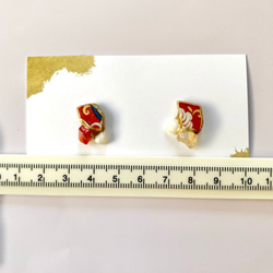 受注制作 有田焼 陶片 金継ぎ ピアス イヤリング (カーネリアン、マザーオブパール) 8枚目の画像