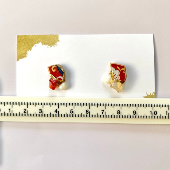 受注制作 有田焼 陶片 金継ぎ ピアス イヤリング (カーネリアン、マザーオブパール) 8枚目の画像