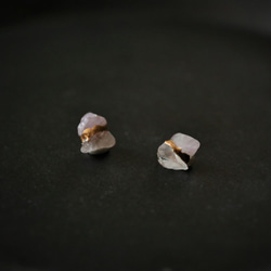 （定制）金繼木 x 天然石耳環（乳白色鋰紫玉、水晶） 第1張的照片