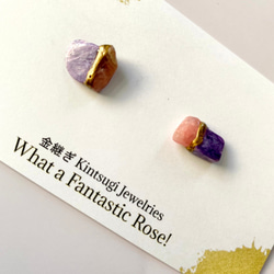 Kintsugi x 天然石耳環（印加玫瑰、夏洛伊石） 第3張的照片