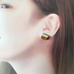 定制唐津燒瓷器 x Kintsugi 穿孔耳環（白瓷器，黃水晶） 第5張的照片