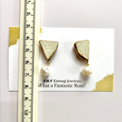 定制唐津燒陶瓷件 x 金繼耳環耳環（白色陶瓷件、淡水珍珠） 第8張的照片