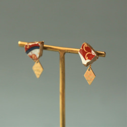 定做 有田瓷器 x Kintsugi 穿孔耳環（紅瓷器、黃銅鑽石） 傳統工藝 第1張的照片