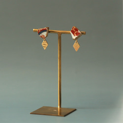 定做 有田瓷器 x Kintsugi 穿孔耳環（紅瓷器、黃銅鑽石） 傳統工藝 第2張的照片