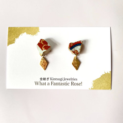 定做 有田瓷器 x Kintsugi 穿孔耳環（紅瓷器、黃銅鑽石） 傳統工藝 第3張的照片