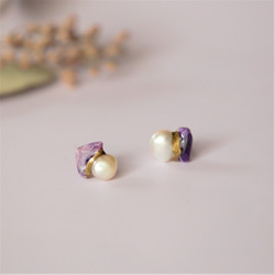 （定制）Kintsugi x Natural Stone Titanium Post Earrings (Charoite, F 第1張的照片