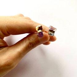 定制 Kintsugi x 天然石材鈦柱式耳環（紫水晶、鮑魚殼） 第7張的照片