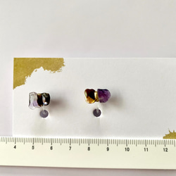定制 Kintsugi x 天然石材鈦柱式耳環（紫水晶、鮑魚殼） 第8張的照片