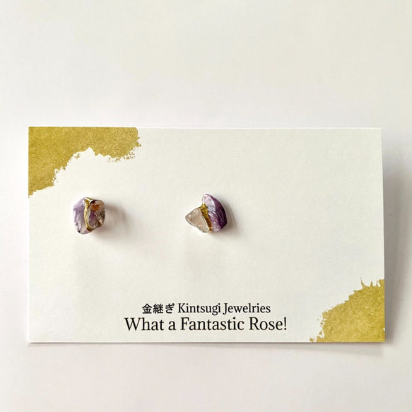 Kintsugi x Natural Stone Earrings 耳環（Charoite，Manikaran 水晶） 第3張的照片