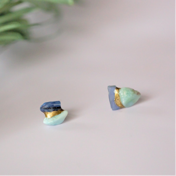 （定制）Kintsugi 天然石耳環/耳環，Larimar，藍晶石 第1張的照片