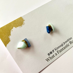 （定制）Kintsugi 天然石耳環/耳環，Larimar，藍晶石 第6張的照片